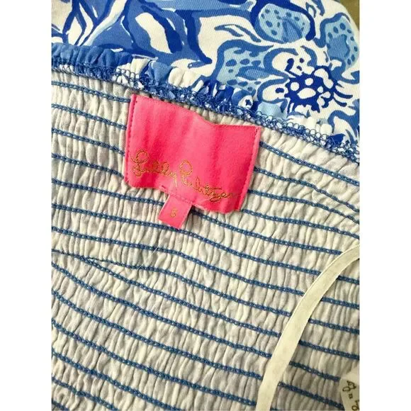 Lilly Pulitzer Blue Tang Flocking Fabulous Floral Rivera Smocked Romper Size Sma - Picture 3 of 5